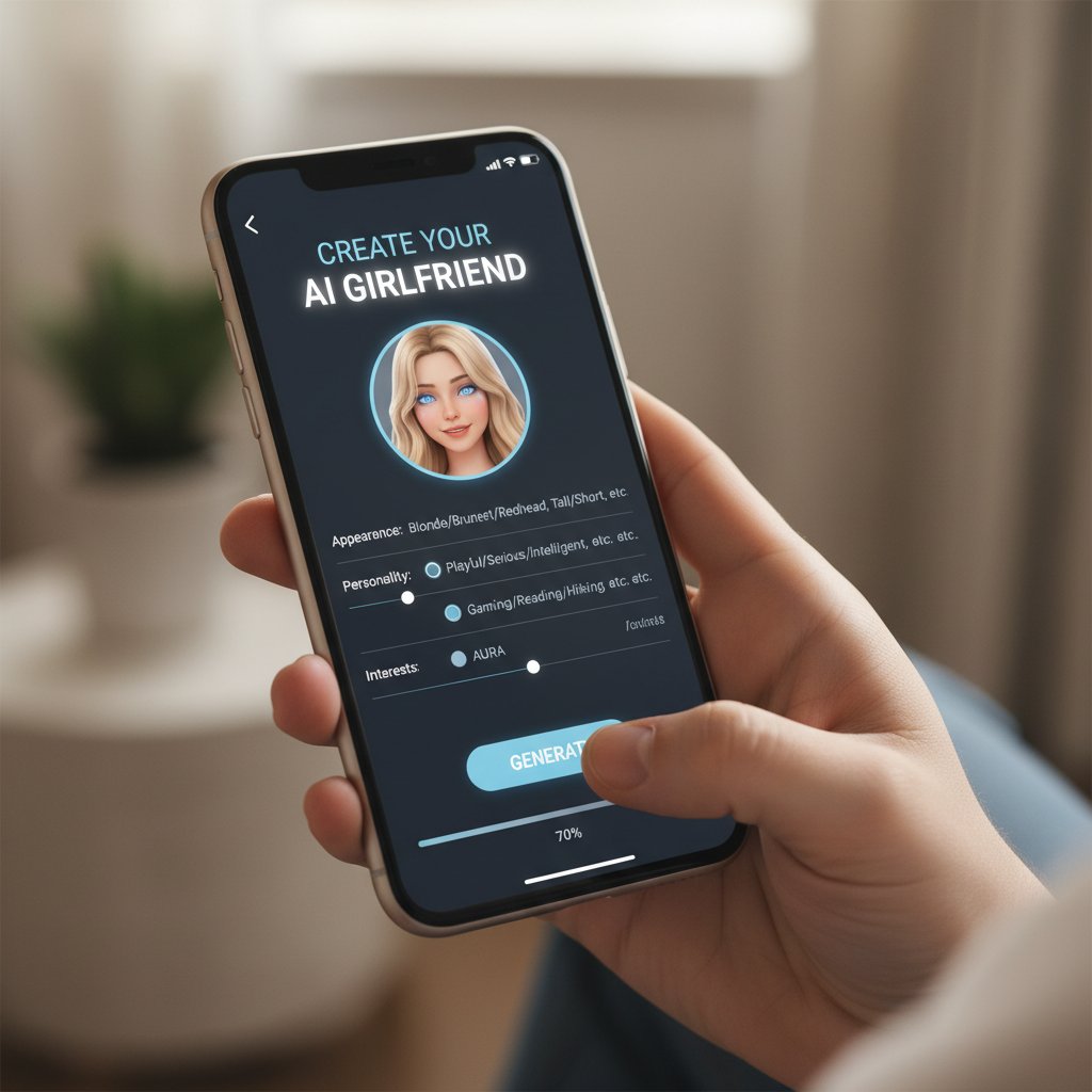 Nahaufnahme: Person tippt auf Smartphone, erstellt Profil für KI-Freundin