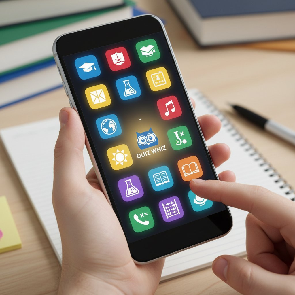 Zbliżenie na ekran smartfona z aplikacjami edukacyjnymi, ręka ucznia, kolorowe ikony