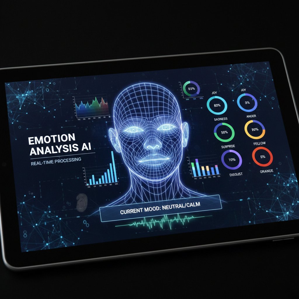 Zbliżenie na ekran urządzenia pokazującego analizę emocji przez AI