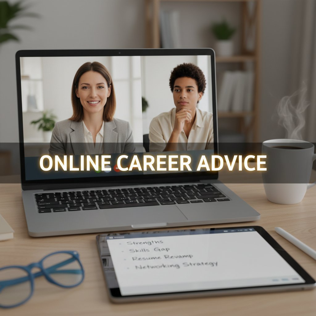 Zbliżenie na ekran laptopa z konsultacją kariery online i notatkami