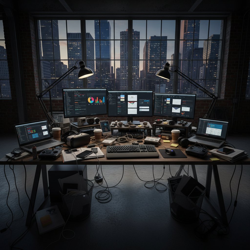 Edgy journalistic photo showing a cluttered desk, tangled email icons, and a glowing tool in sharp focus, illustrating best tools for email marketing