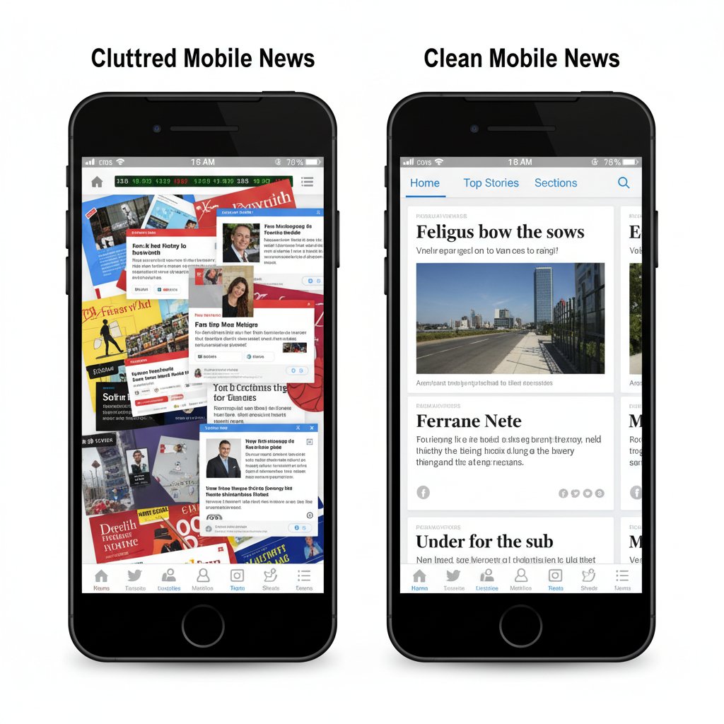 Formatowanie treści informacyjnych na smartfonach, dłonie trzymające telefon z kontrastem: bałagan vs. porządek