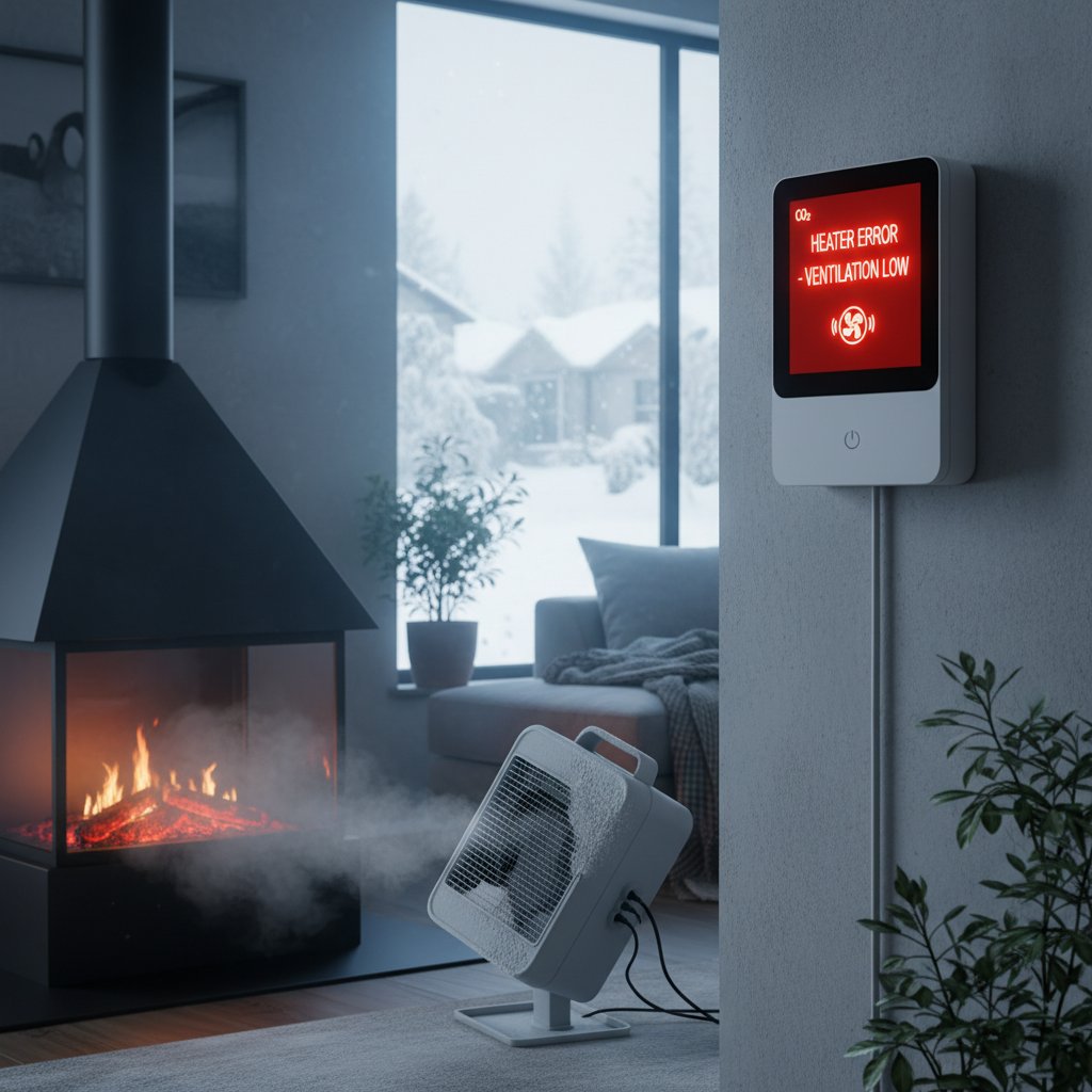 Czujnik CO2 zamontowany przy grzejniku w domowym salonie – błąd pomiarowy