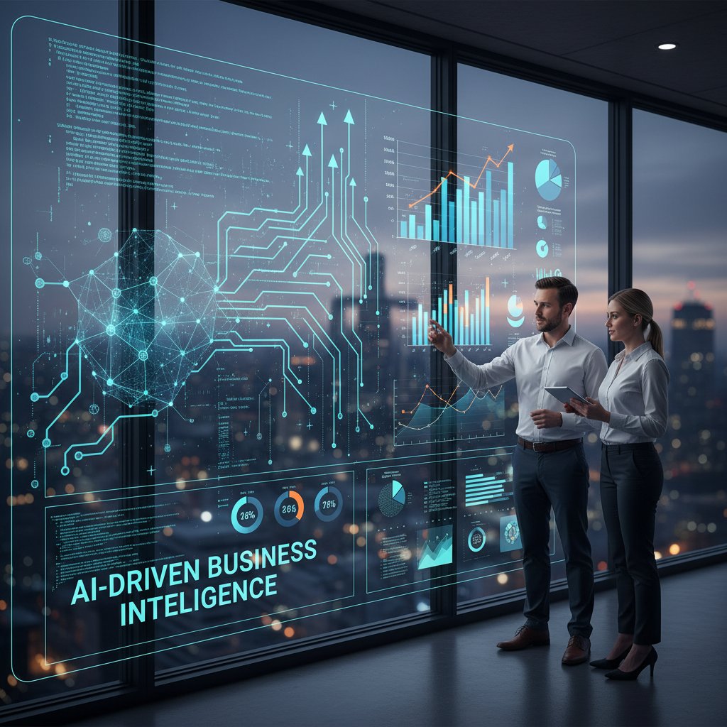 Close-up of code interwoven with classic business graphs, symbolizing the intersection of AI technology and business analysis