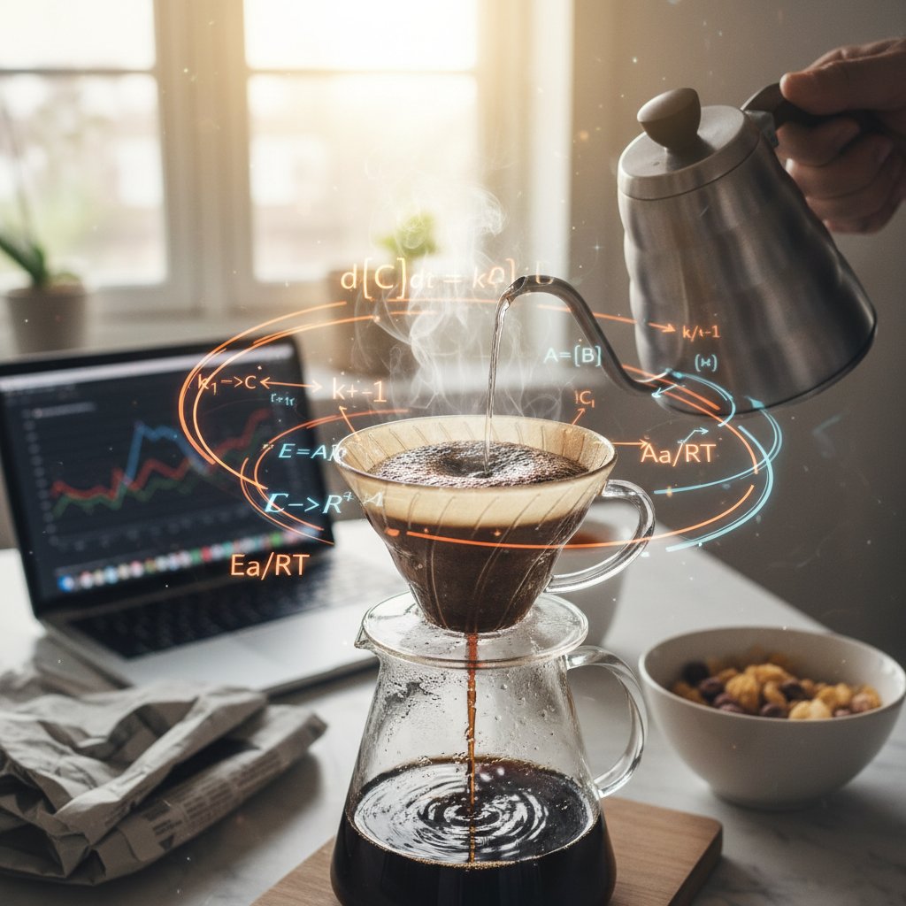 Proces parzenia kawy z wizualizacją równania kinetycznego w codziennym życiu