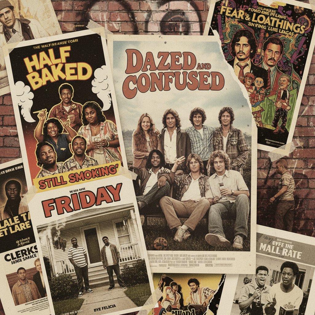 Collage of classic 1990s stoner comedy movie posters