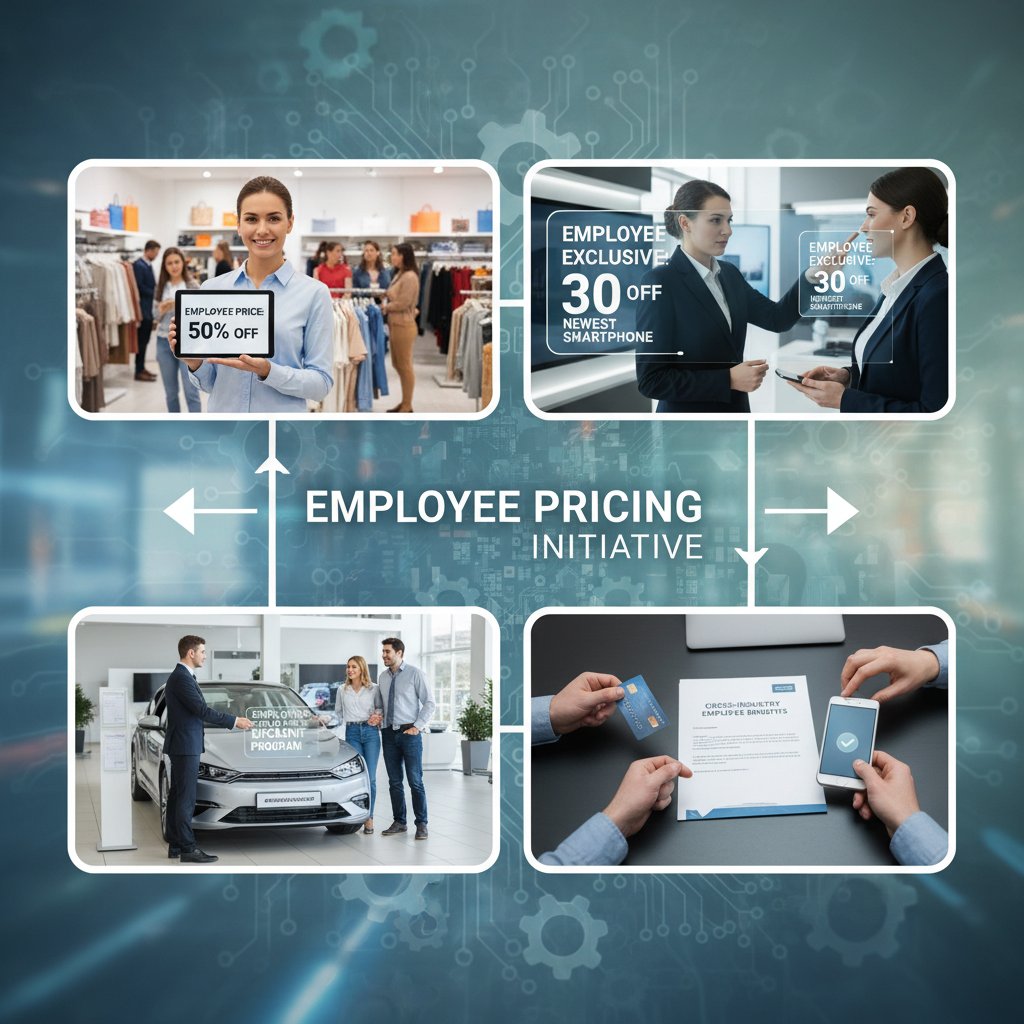 Collage showing employee pricing in cars, tech, and retail for cross-industry perspective