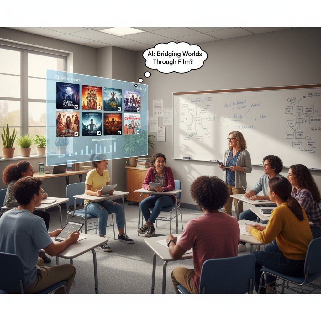 A college classroom using an AI assistant to select culturally relevant films for discussion