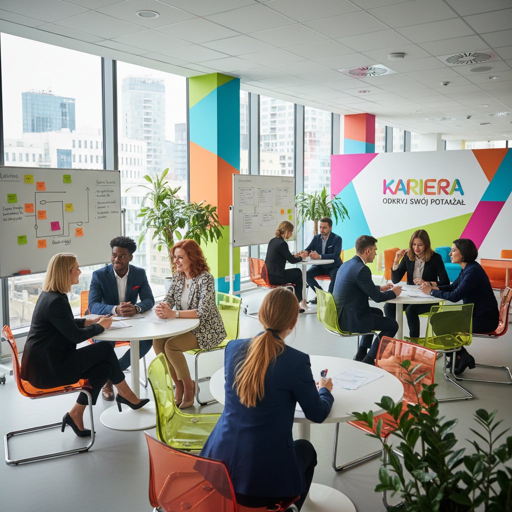 Rekrutacja z wykorzystaniem wymiarów kulturowych Hofstede – barwna scena nowoczesnego biura HR