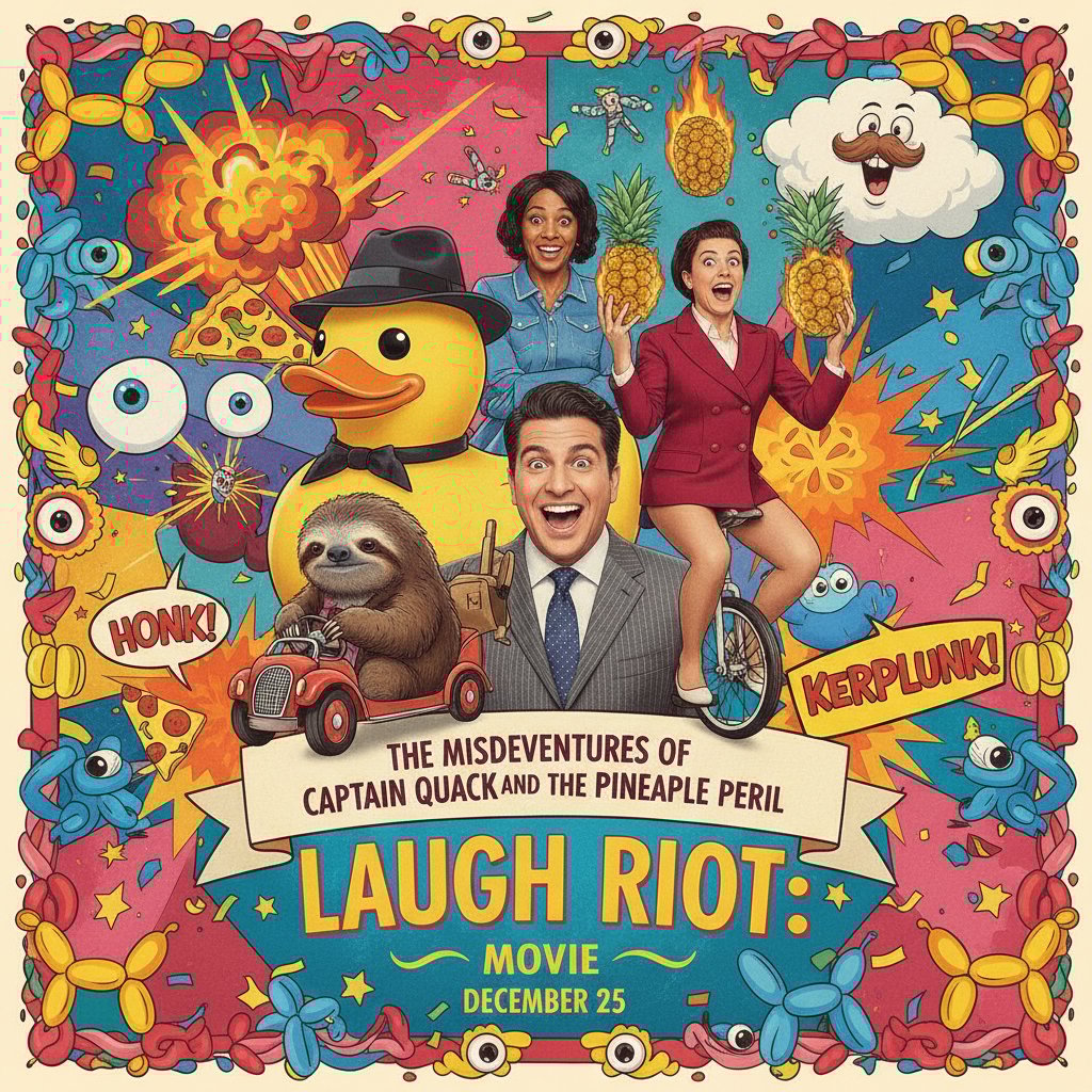 Montage of authentic comedy movie posters, vibrant and playful, collage style