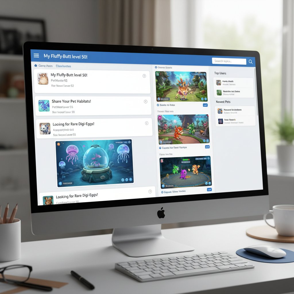 Screenshot eines Community-Forums, in dem Nutzer Erfahrungen mit virtuellen Haustieren austauschen