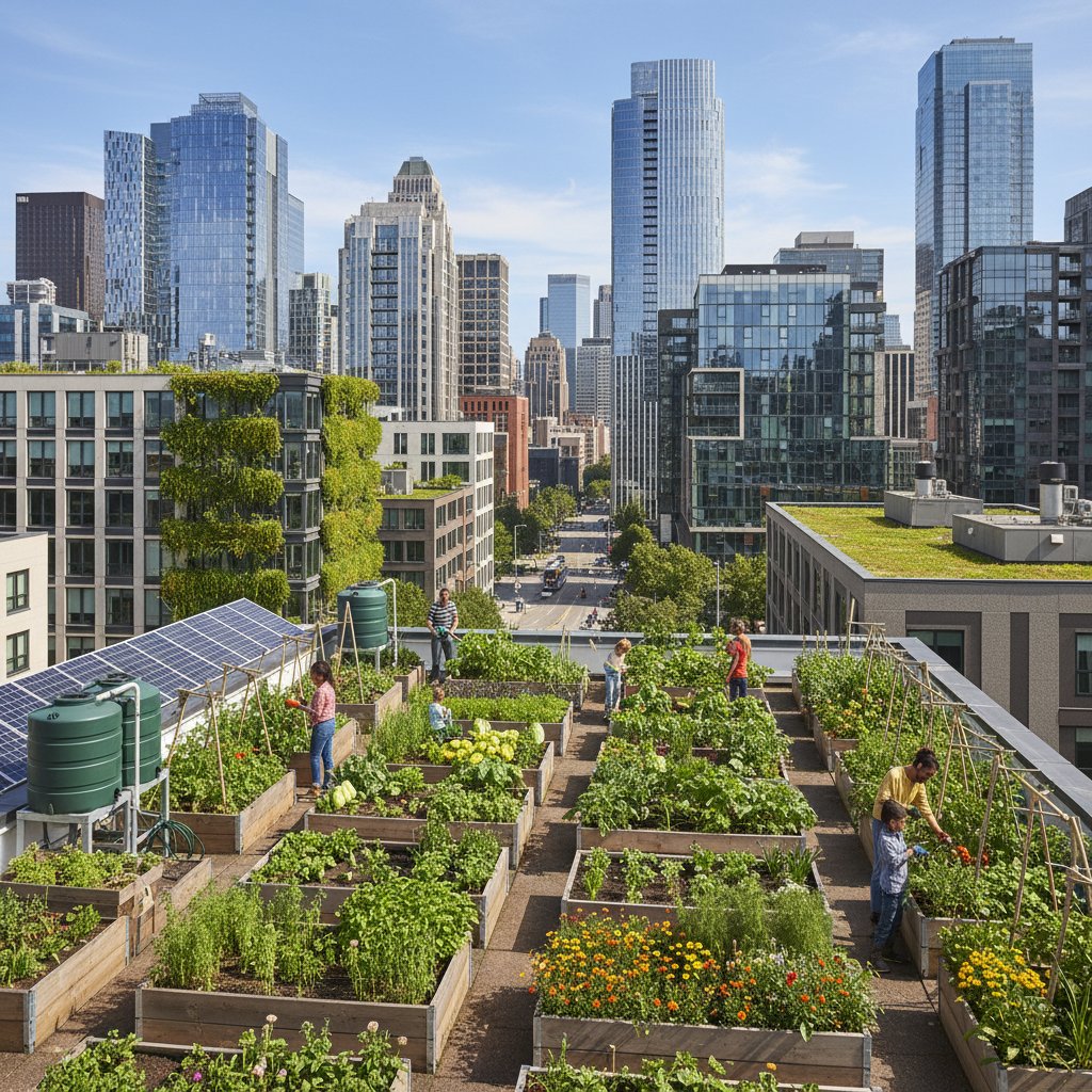 Grupa mieszkańców pracujących w miejskim ogrodzie społecznym