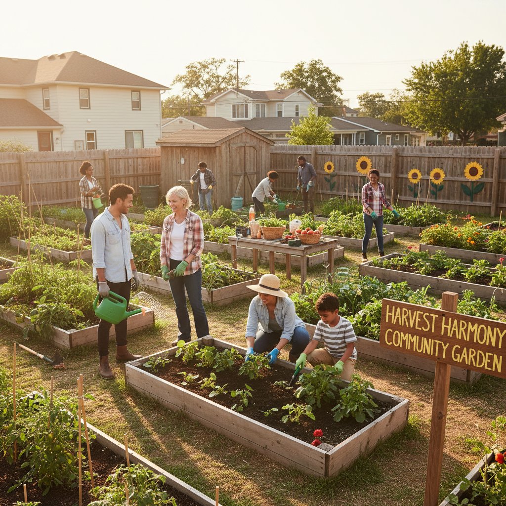 Społeczność ogrodnicza w akcji, wspólna praca w ogrodzie