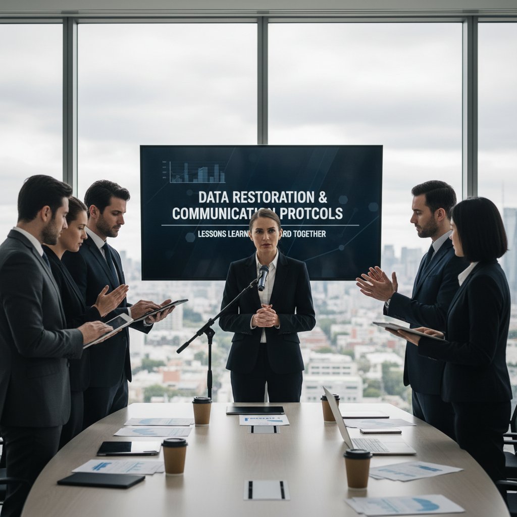 Zarząd firmy podczas konferencji po incydencie utraty danych