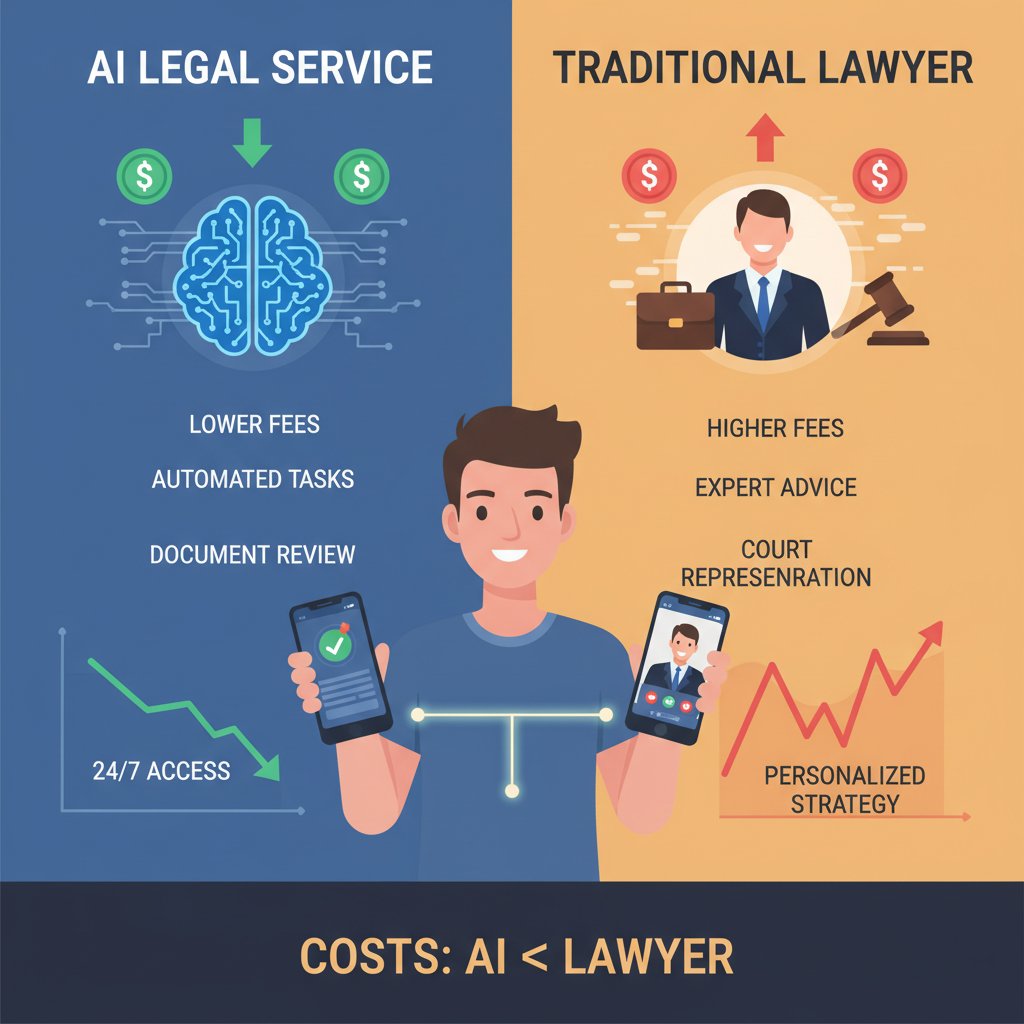 Porównanie kosztów: osoba trzymająca telefony z cenami usług AI i prawnika