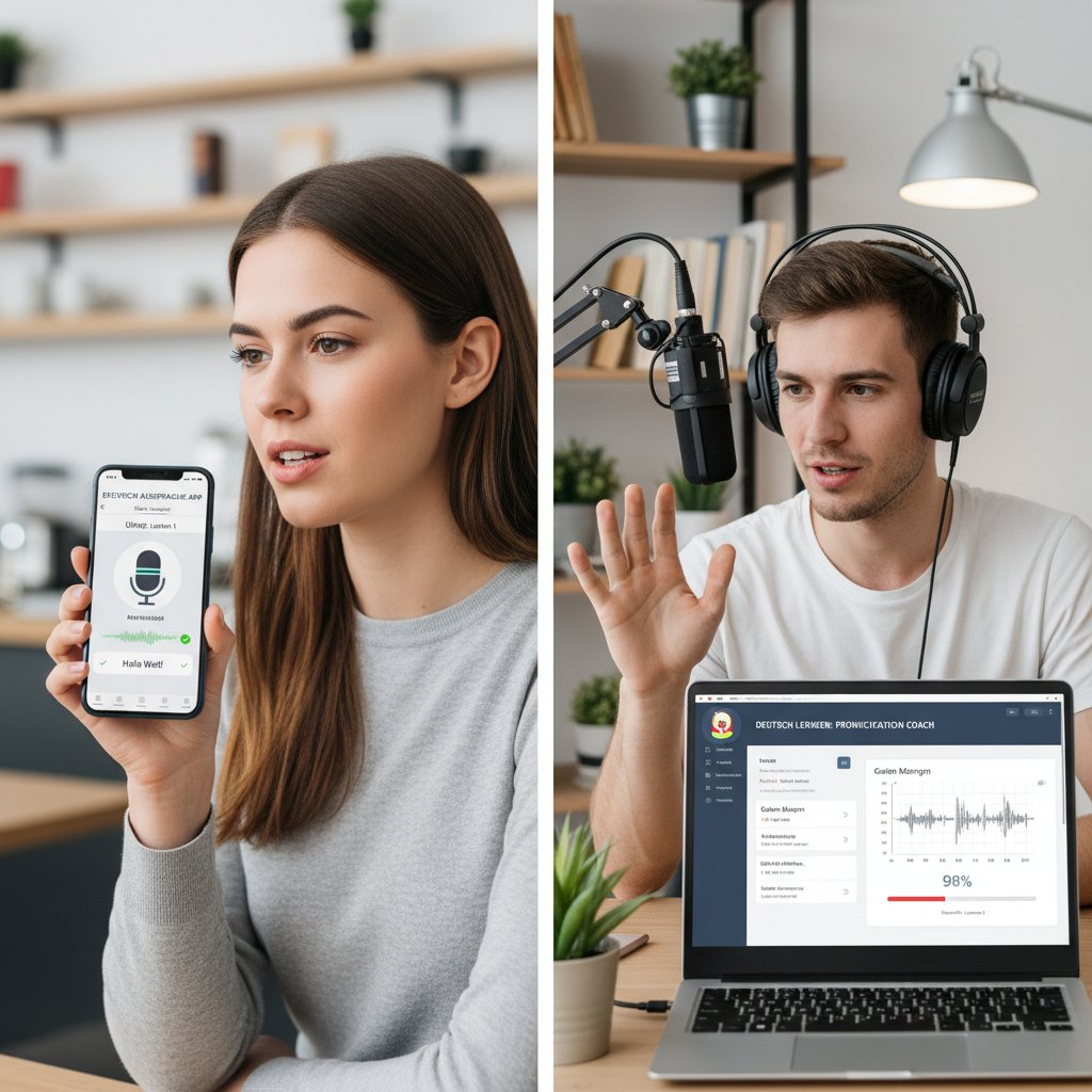Porównanie użytkowania aplikacji do nauki wymowy niemieckiej na smartfonie i laptopie