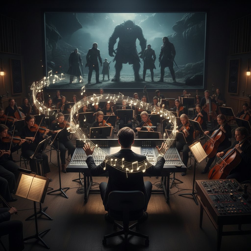 Composer creating a film score for emotional impact