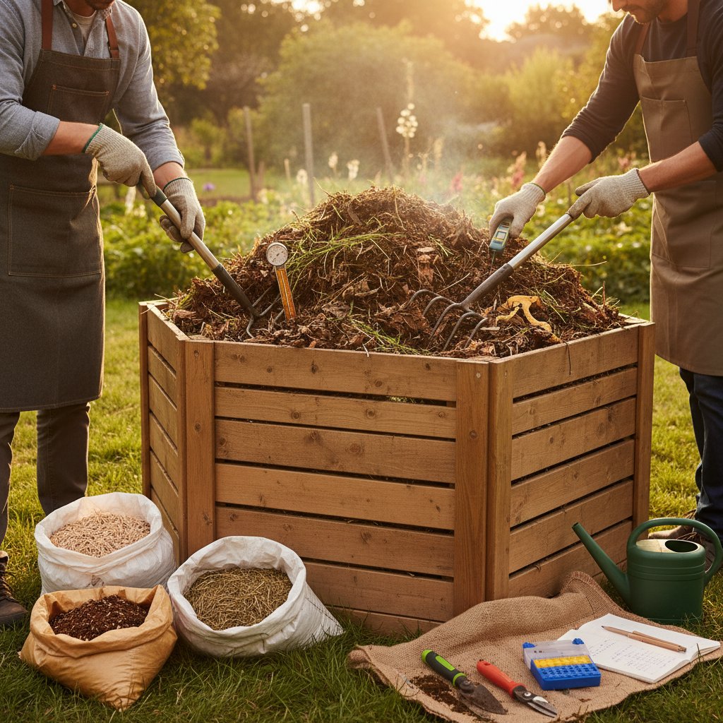 Naprawa problematycznego kompostownika – narzędzia w użyciu, wyraźne działania