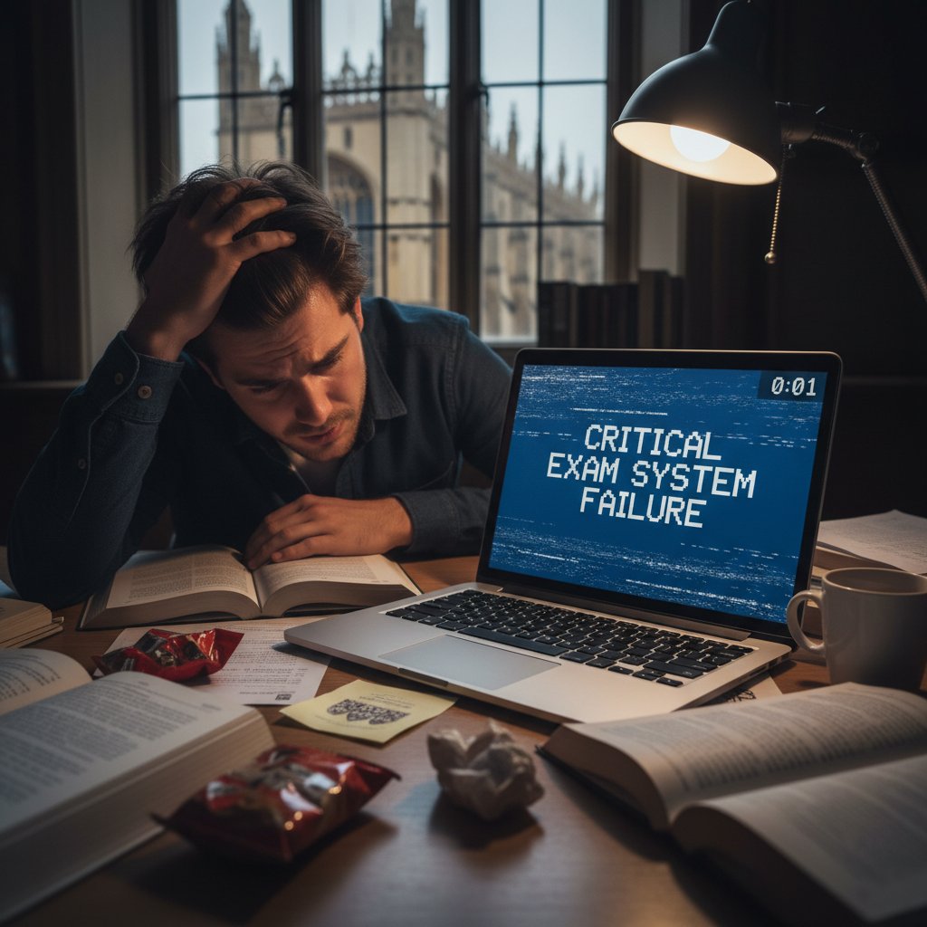 Osoba doświadczająca awarii komputera podczas egzaminu cambridge online