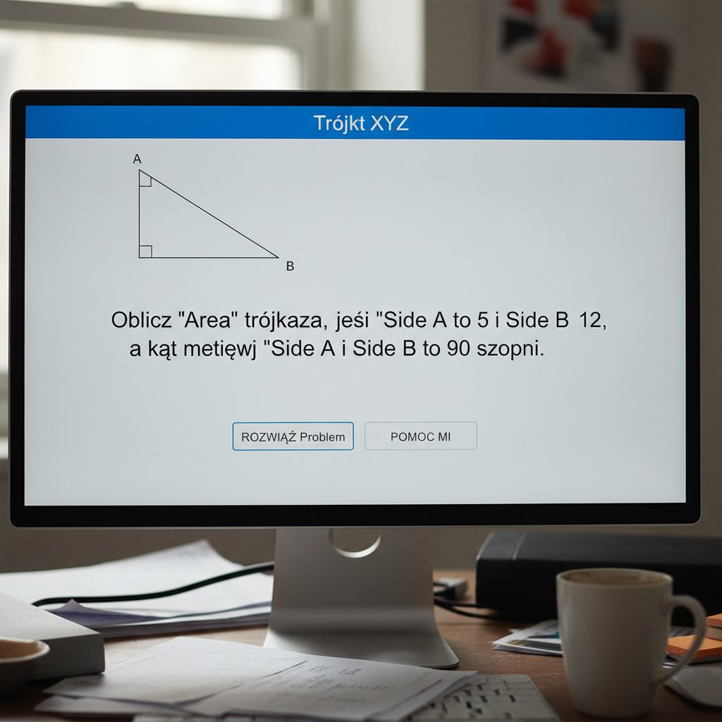 Ekran komputera z nieudolnym tłumaczeniem zadania matematycznego na język polski