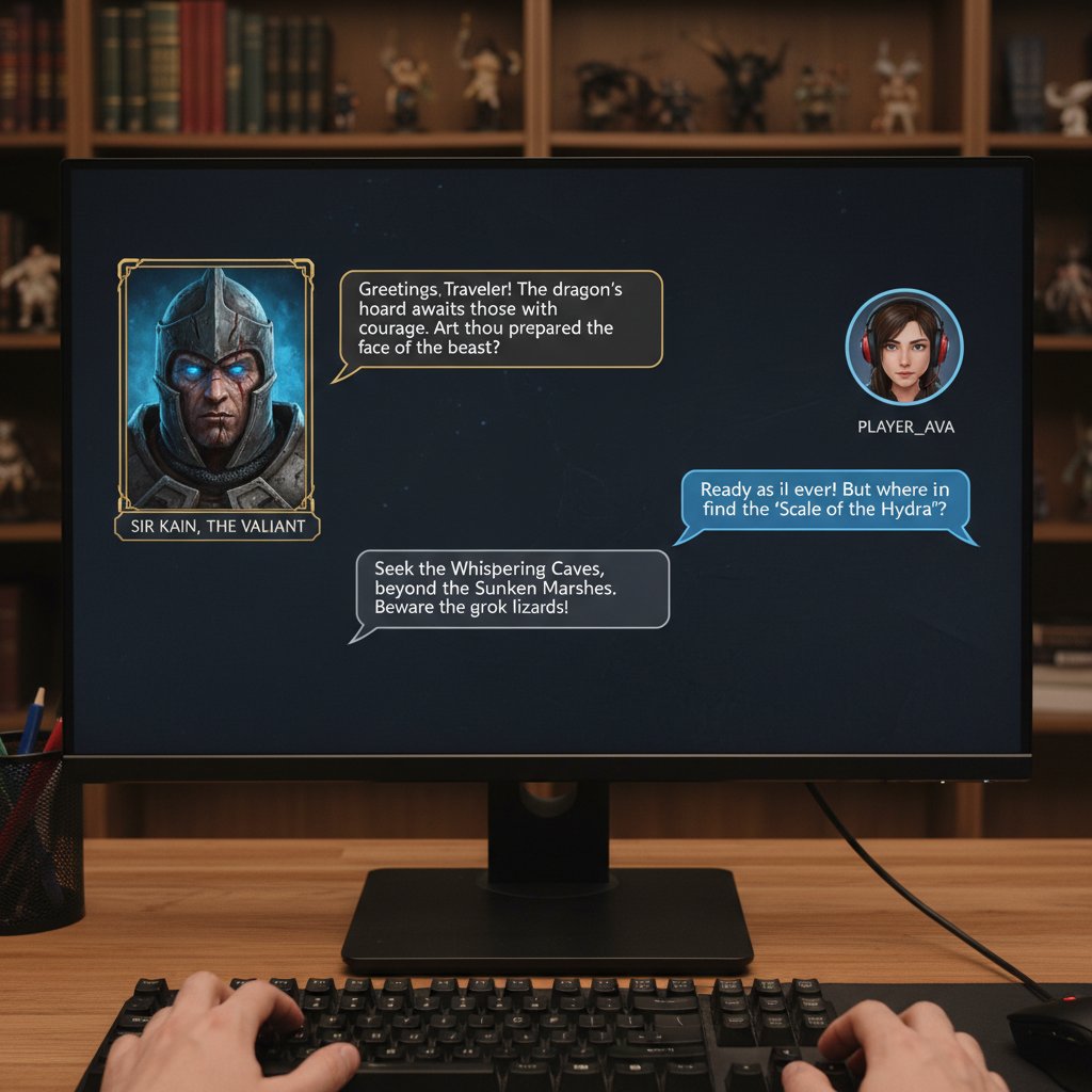 Zbliżenie na ekran komputera, na którym wyświetla się realistyczny czat z fikcyjnym bohaterem gry