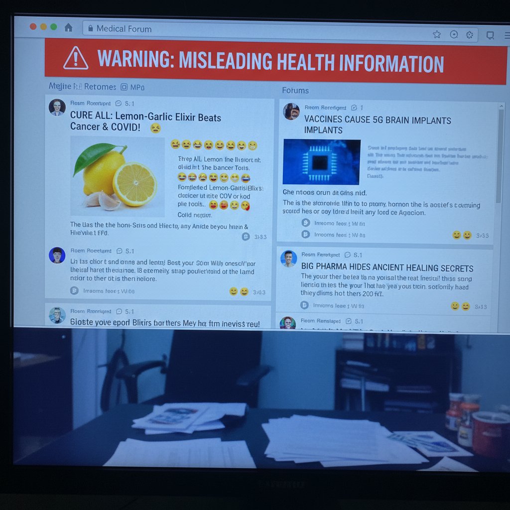 Zdjęcie ekranu komputera z wyświetlonym forum medycznym, podkreślające dezinformację