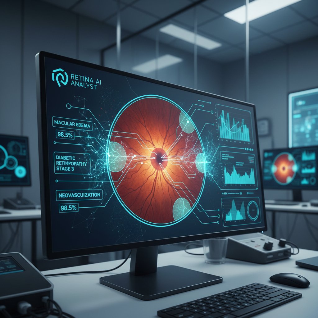 Zdjęcie ekranu komputerowego z wykresem analizy obrazu siatkówki wykonanym przez AI