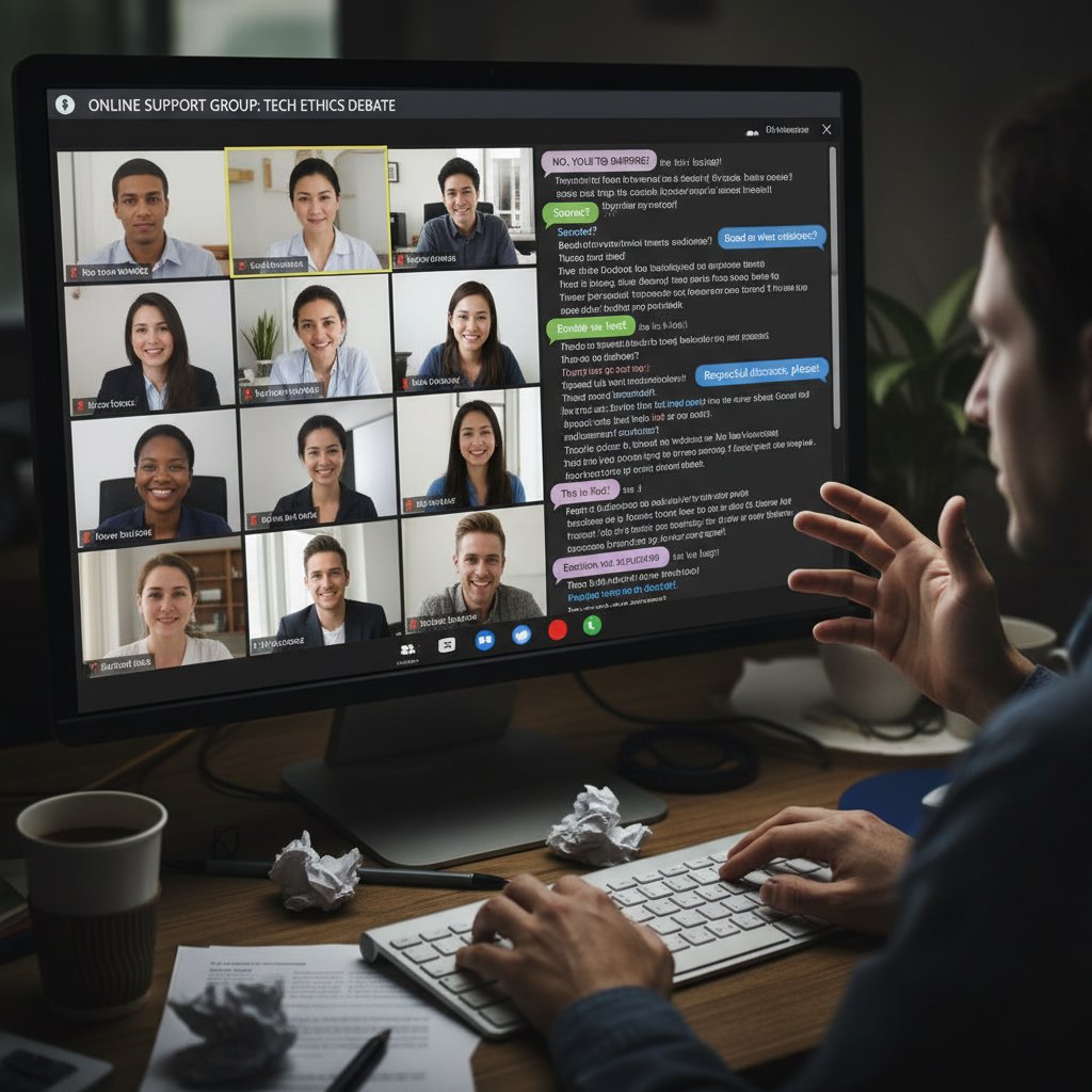 Ekran komputera z otwartą grupą wsparcia, wyświetlane komentarze na temat sarkoidozy, klimat debaty online