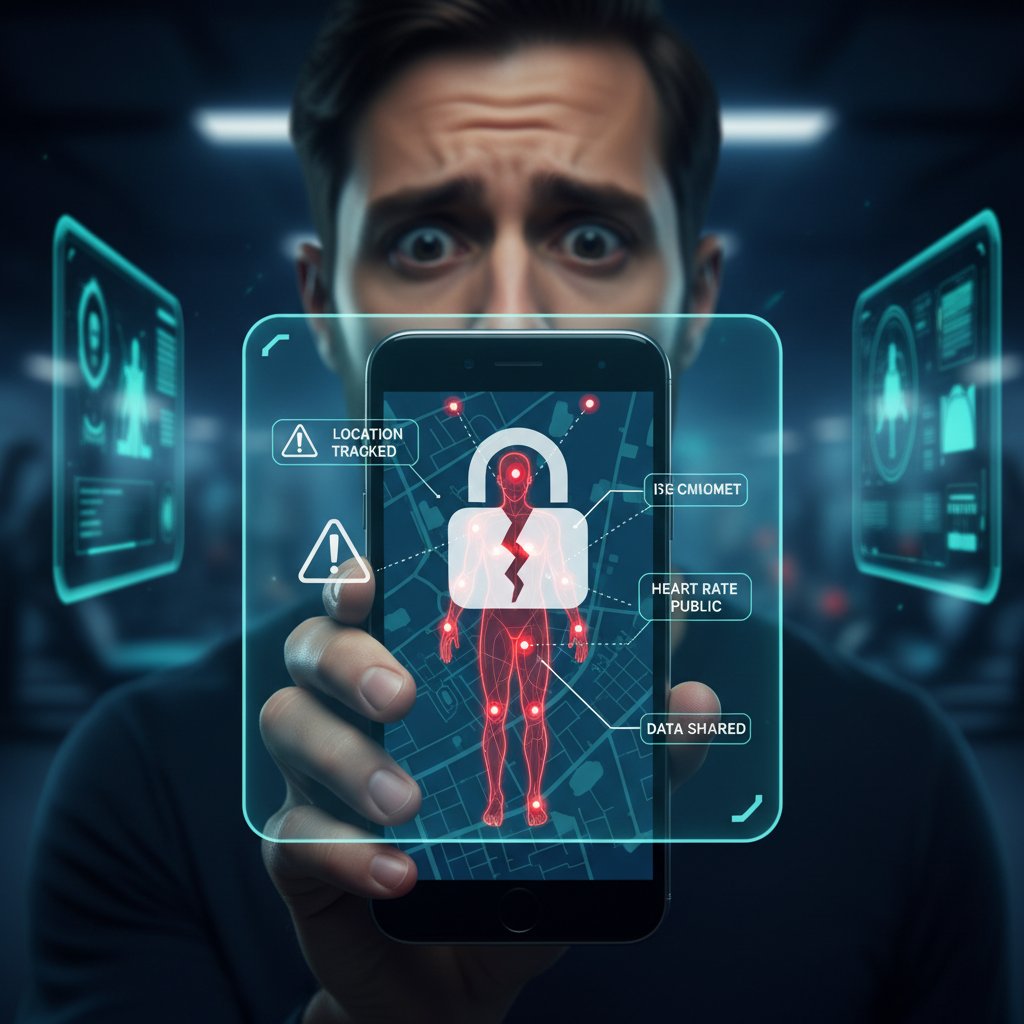 Czerwona flaga: użytkownik zaniepokojony prywatnością danych podczas korzystania z aplikacji fitness