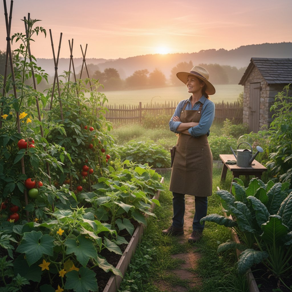 Pewny ogrodnik sprawdzający zdrowe liście o świcie