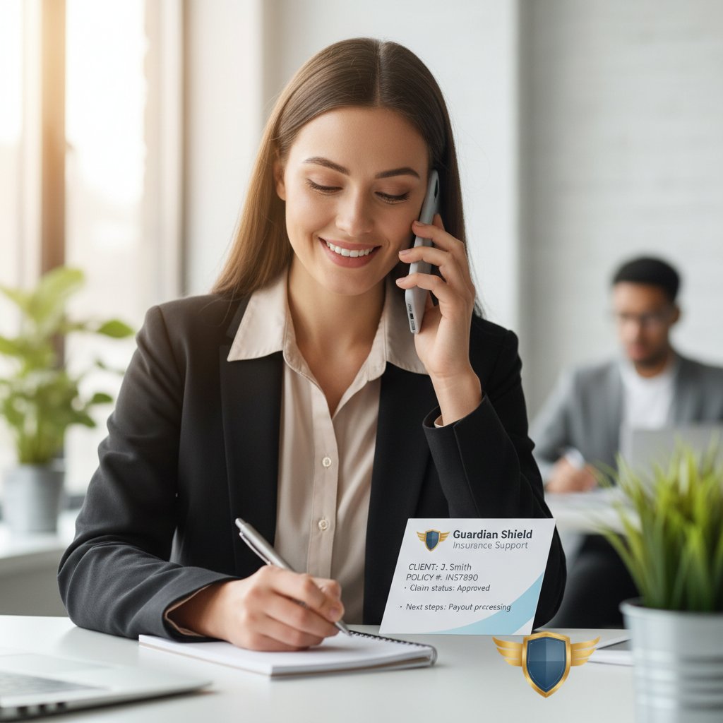 Confident customer with notepad and phone, smirking after winning at insurance support using expert hacks