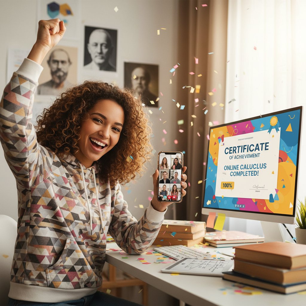 Uczeń świętuje sukces w nauce matematyki online