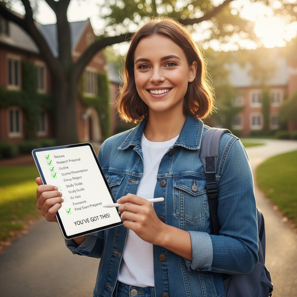 Uczeń odhacza listę zadań kontrolnych w nauce online na tablecie