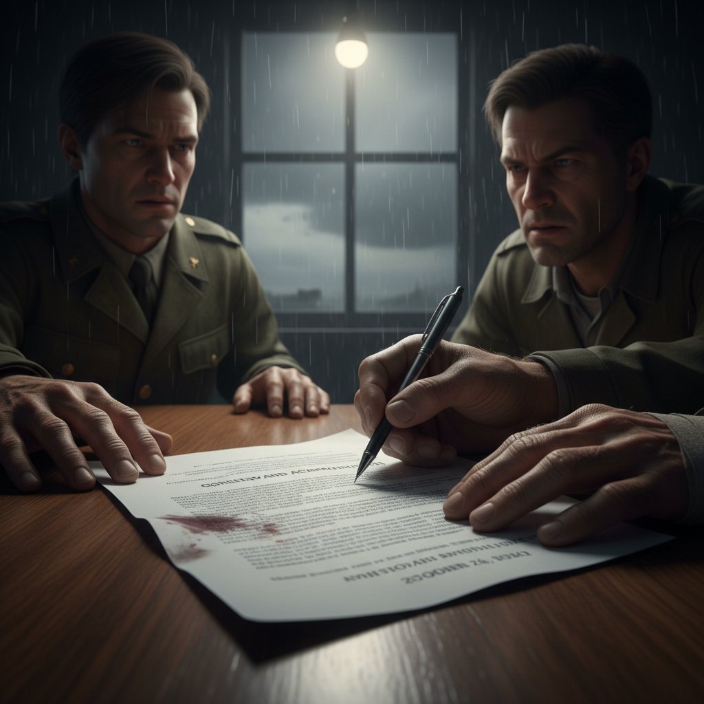 Zbliżenie na podpisywanie formularza zgody, napięta atmosfera