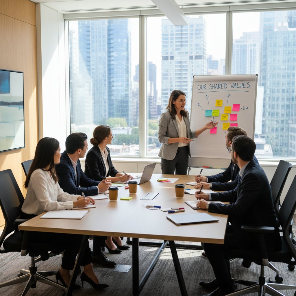 Konsultant prowadzący warsztat wartości firmowych z zespołem