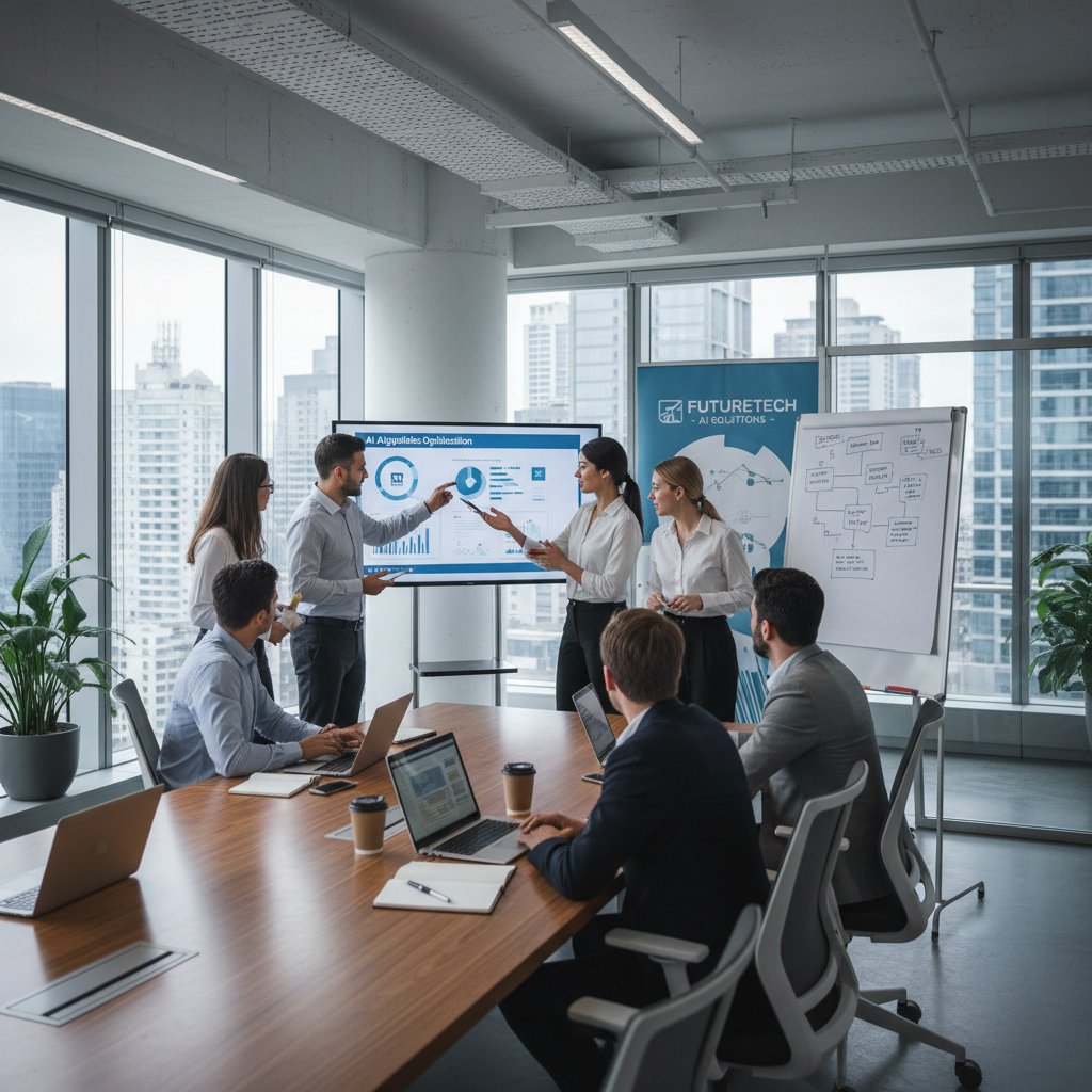 Zespół konsultantów podczas szkolenia z obsługi AI w biurze