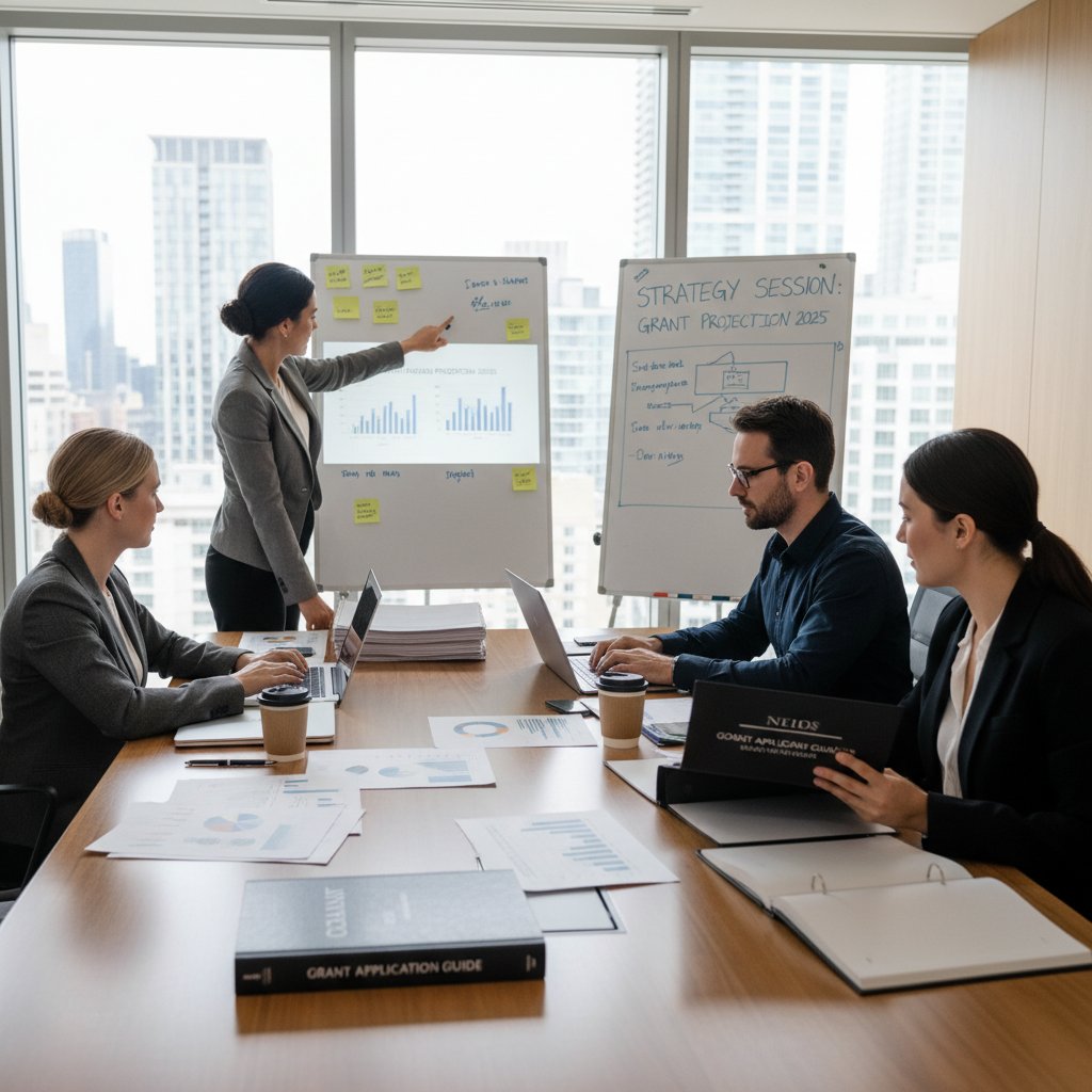 Zespół konsultantów analizujących strategię aplikacji o grant