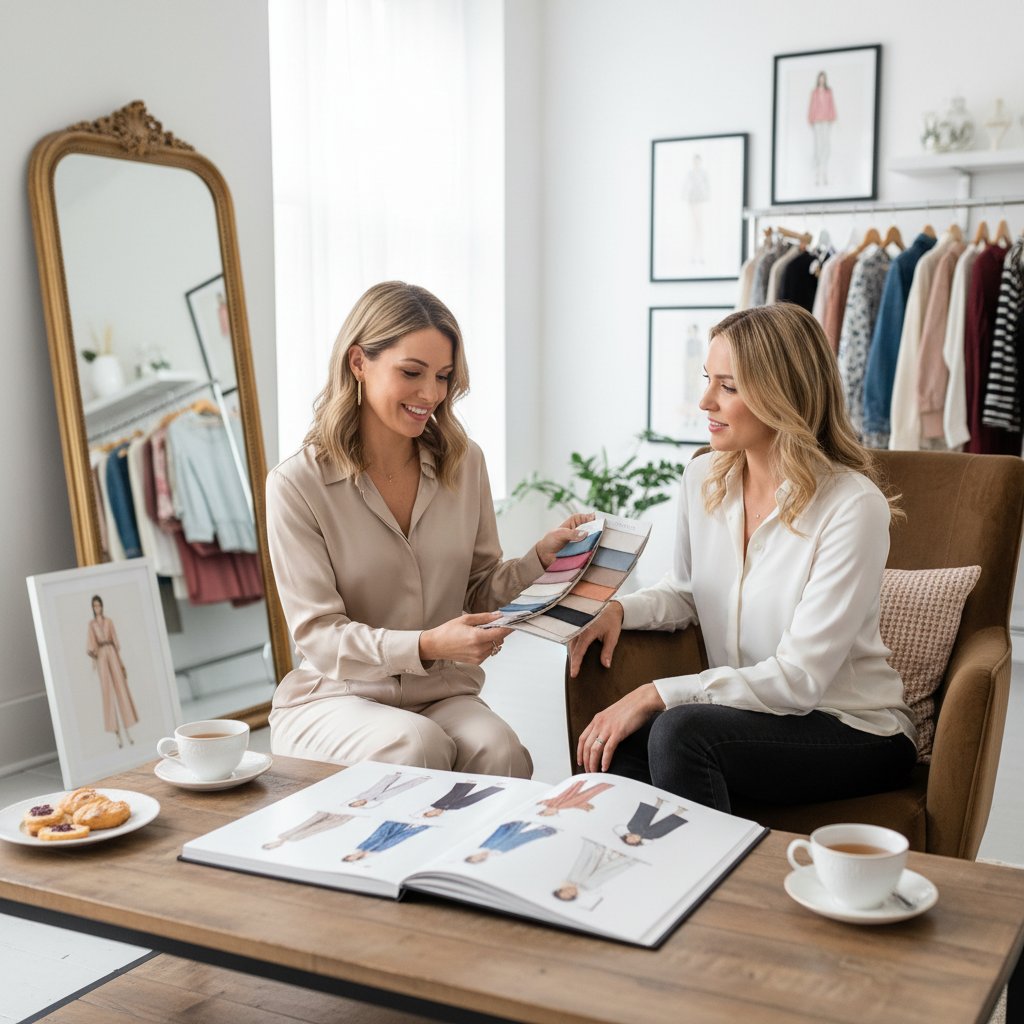 Rozmowa doradcza twarzą w twarz, przyjazna atmosfera, otwartość, pierwsza konsultacja stylizacyjna