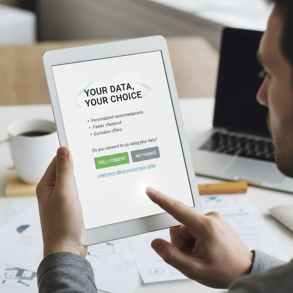 Konsument oceniający zgodę na przetwarzanie danych w sklepie internetowym
