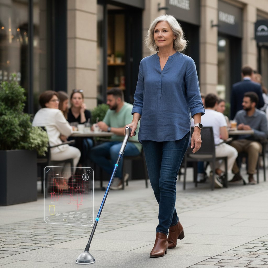 Contemporary assistive devices integrated into daily life, showcasing modern accessibility tools in a stylish home environment