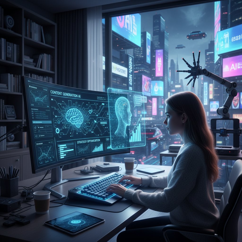 Osoba pracująca z AI nad kampanią content marketingową