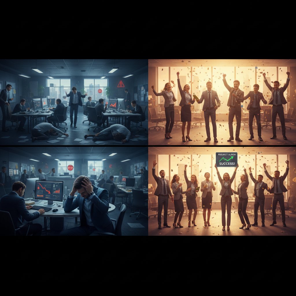 Contrasting offices in crisis and celebration, outcomes of research outsourcing