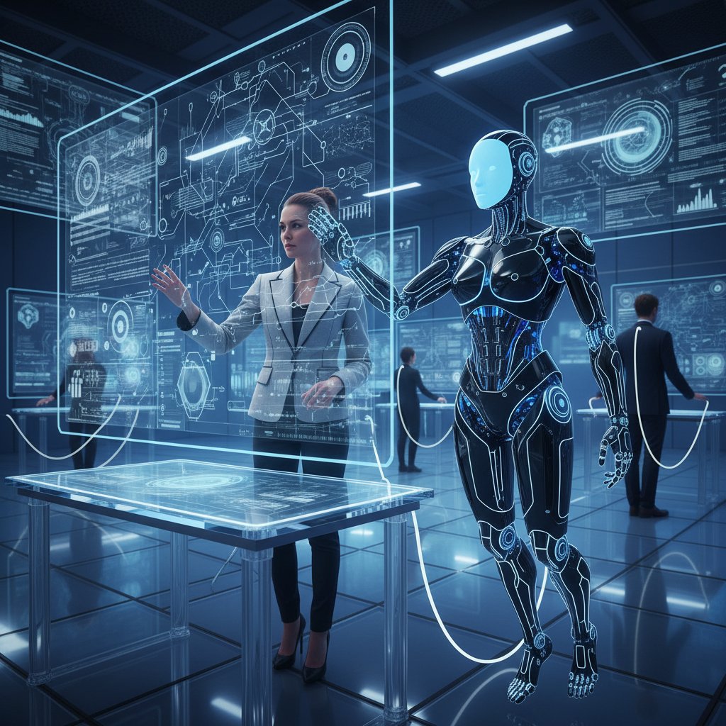 Photo of a coordinator and AI assistant working together, highlighting human and digital collaboration in client service