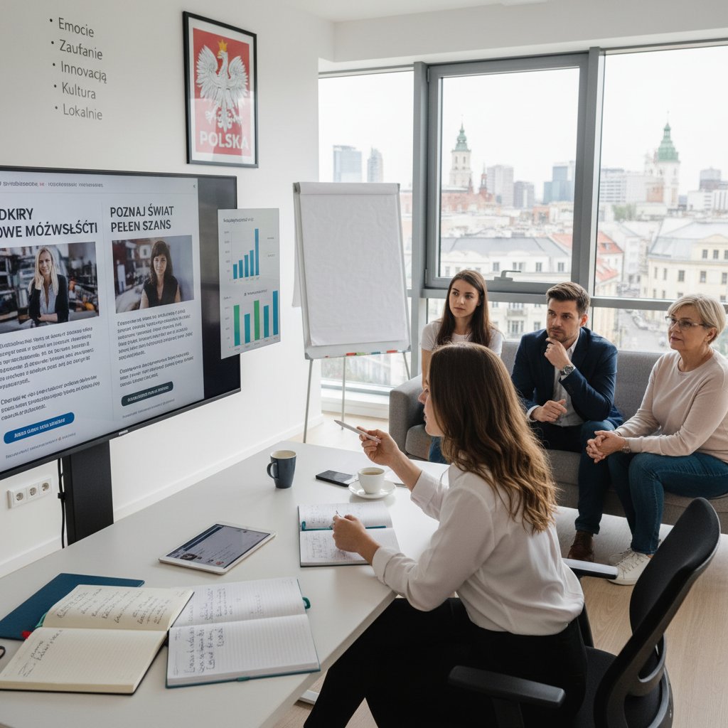 Copywriter testuje różne słowa wywołujące reakcje u polskich odbiorców