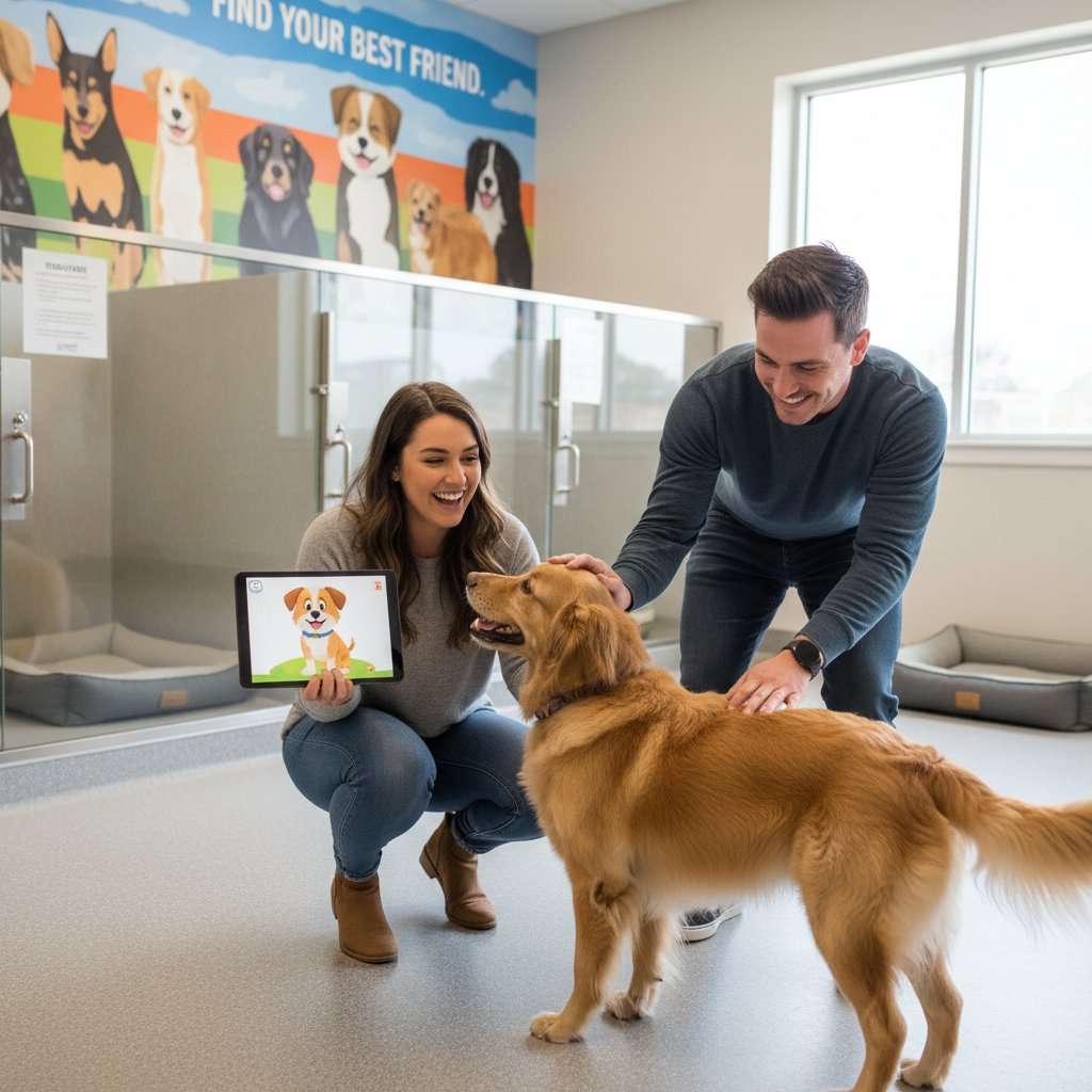 Para odwiedza schronisko po doświadczeniu z symulatorem psa – spotkanie z realnym zwierzęciem