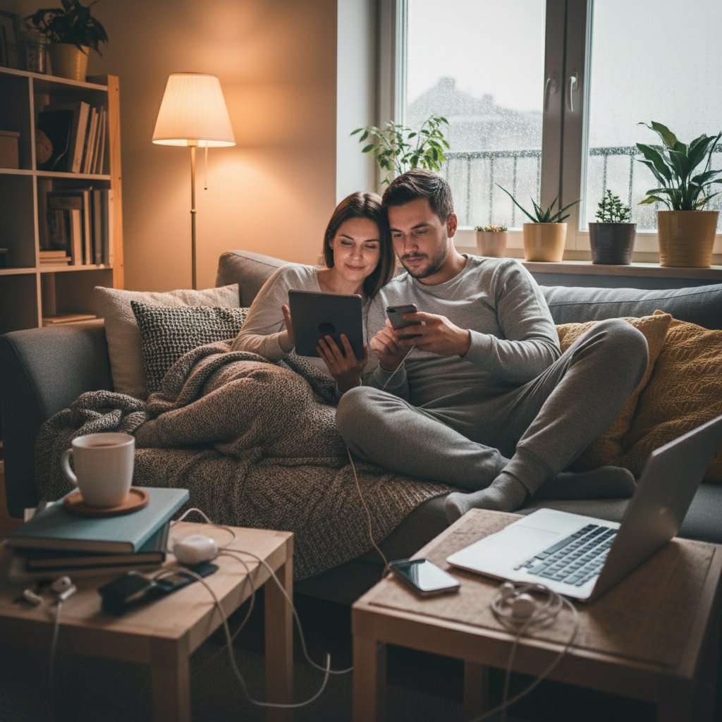 Para korzystająca z nowoczesnych technologii w relacji w 2030 roku