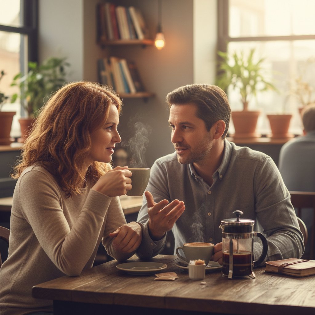 Para prowadząca otwartą rozmowę o intymności przy kawie