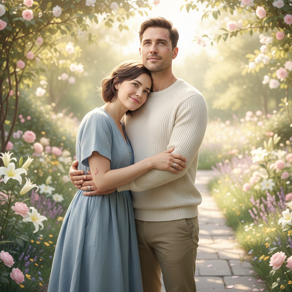 Para obejmująca się po rekonwalescencji po laparoskopii, atmosfera nadziei