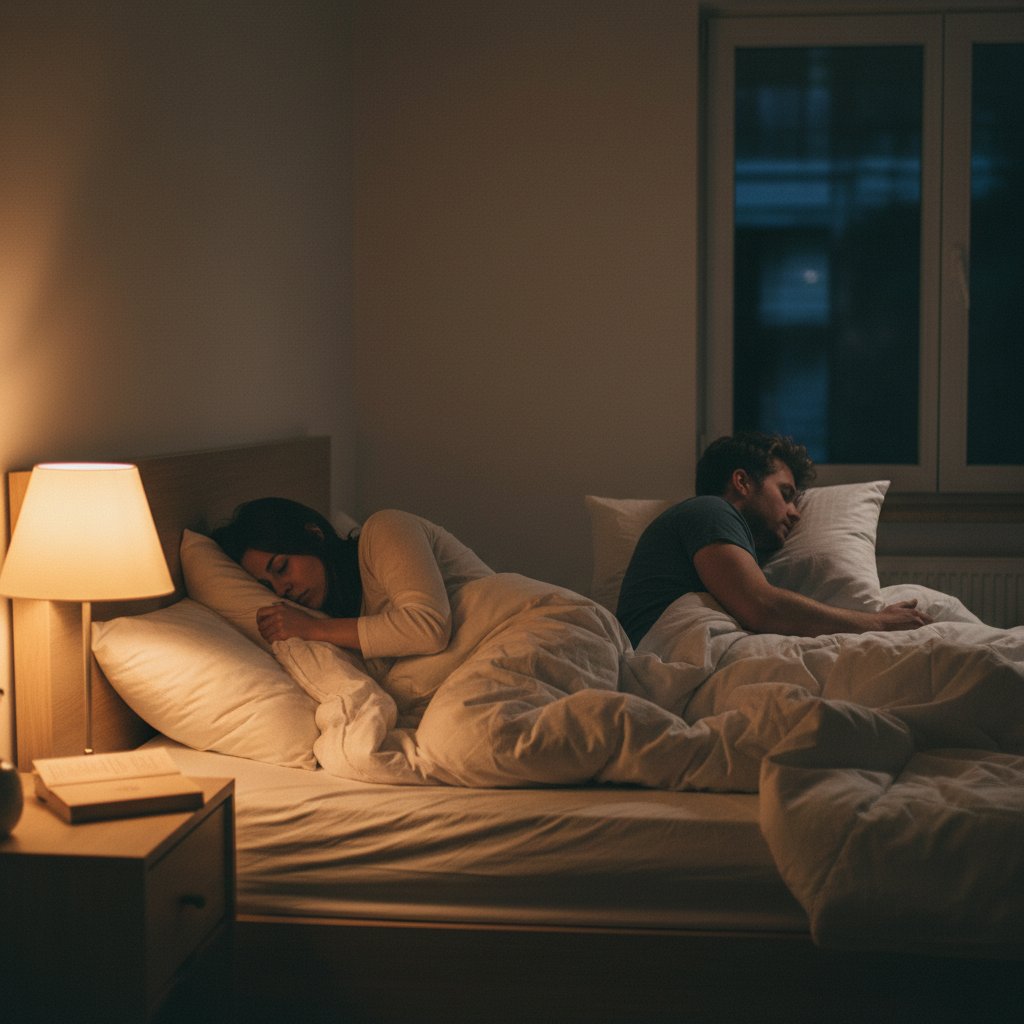 Para w łóżku, odwróceni plecami – symbol napięć przez zły sen