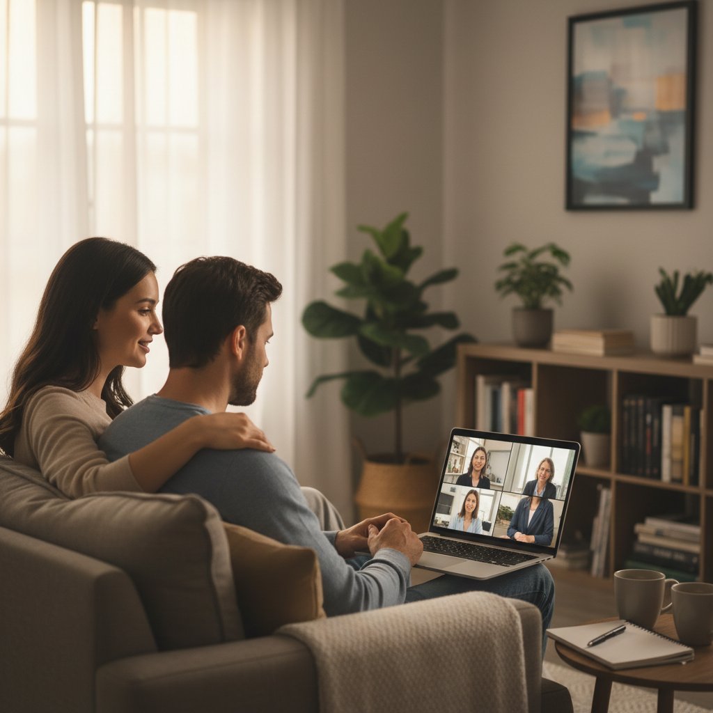 Para korzystająca z terapii online, psychoterapia dla par przez internet